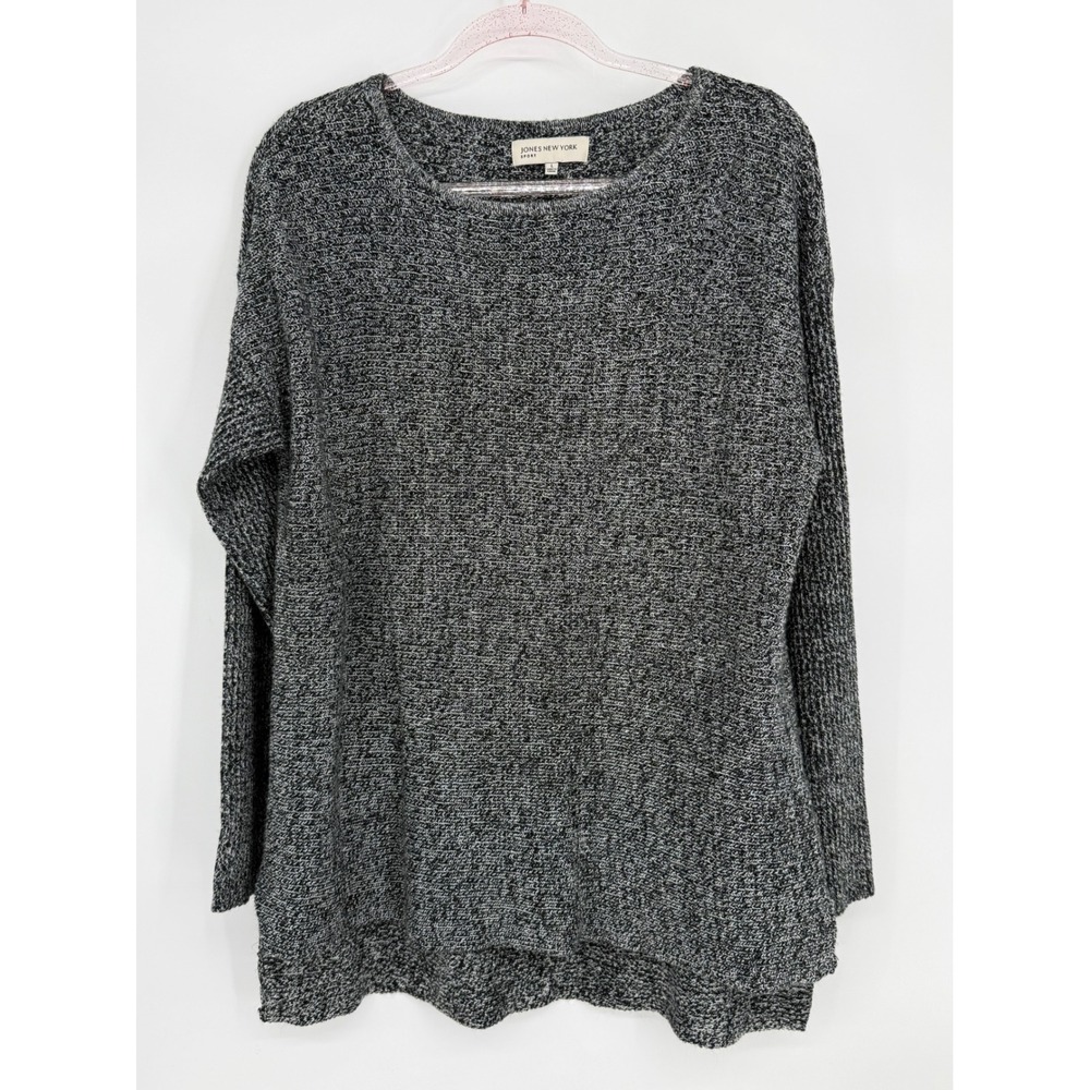 Jones New‎ York Sport Womens Black White Marled Knit Tunic Sweater Crew Neck L